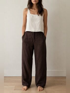 GAP Linen Blend Wide Leg Pants in Chocolate Brown.
